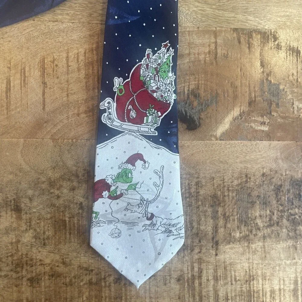 Dr Seuss Tie The Grinch Vintage Mens Necktie Silk Christmas 1996 Blue Korea